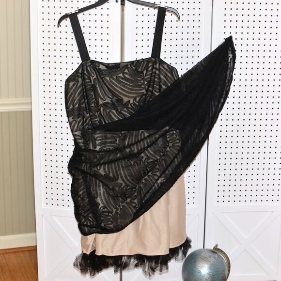 Plus Size 20W R&M Richards Black Mesh Over Nude Cocktail Party Full Skirt Dress - Picture 12 of 16